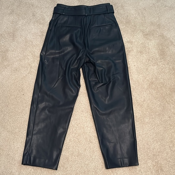 Ann Taylor Faux Leather Fleece line pants. Size 00P in Dark Blue - Picture 2 of 8